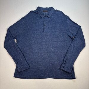 Adolfo Dominguez Linen Polo Shirt Men's XL / 8 Blue 100% Flax Long Sleeve *Hole‎